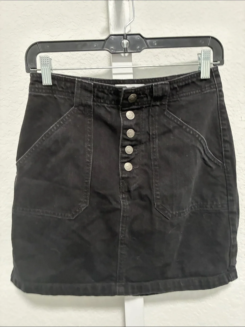 Hollister Ultra High Rise Black Button-Front Denim Mini Skirt